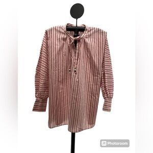 Hugo Boss Women’s Bateco Top Size 6 Red White Striped Tie Neck Long Sleeve NWT